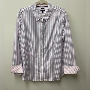 Talbots Women's Pink and White Striped Blouse 100% Cotton